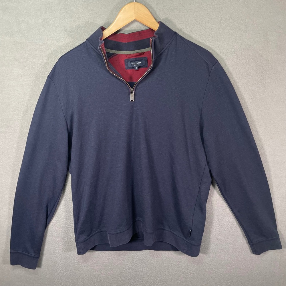 Ted Baker Caravan Quarter Zip Pullover Mens Size 5 Navy Blue‎ Excellent Texture